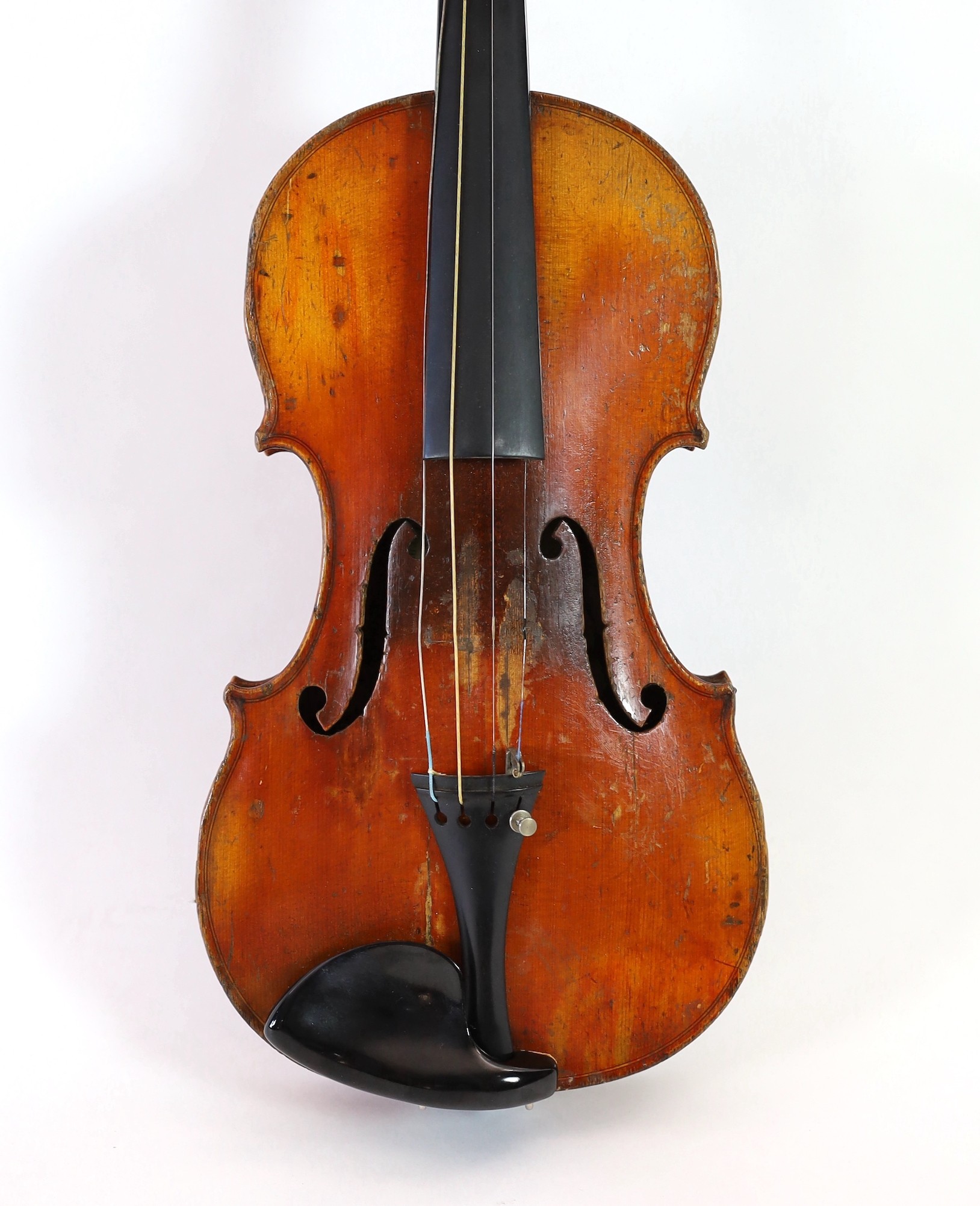A 19th century French Grandjon school violin, labelled Joseph Guarnerins fecit Cremonae anno 1719 IHS, length of back 35.5 cm (14in.), cased